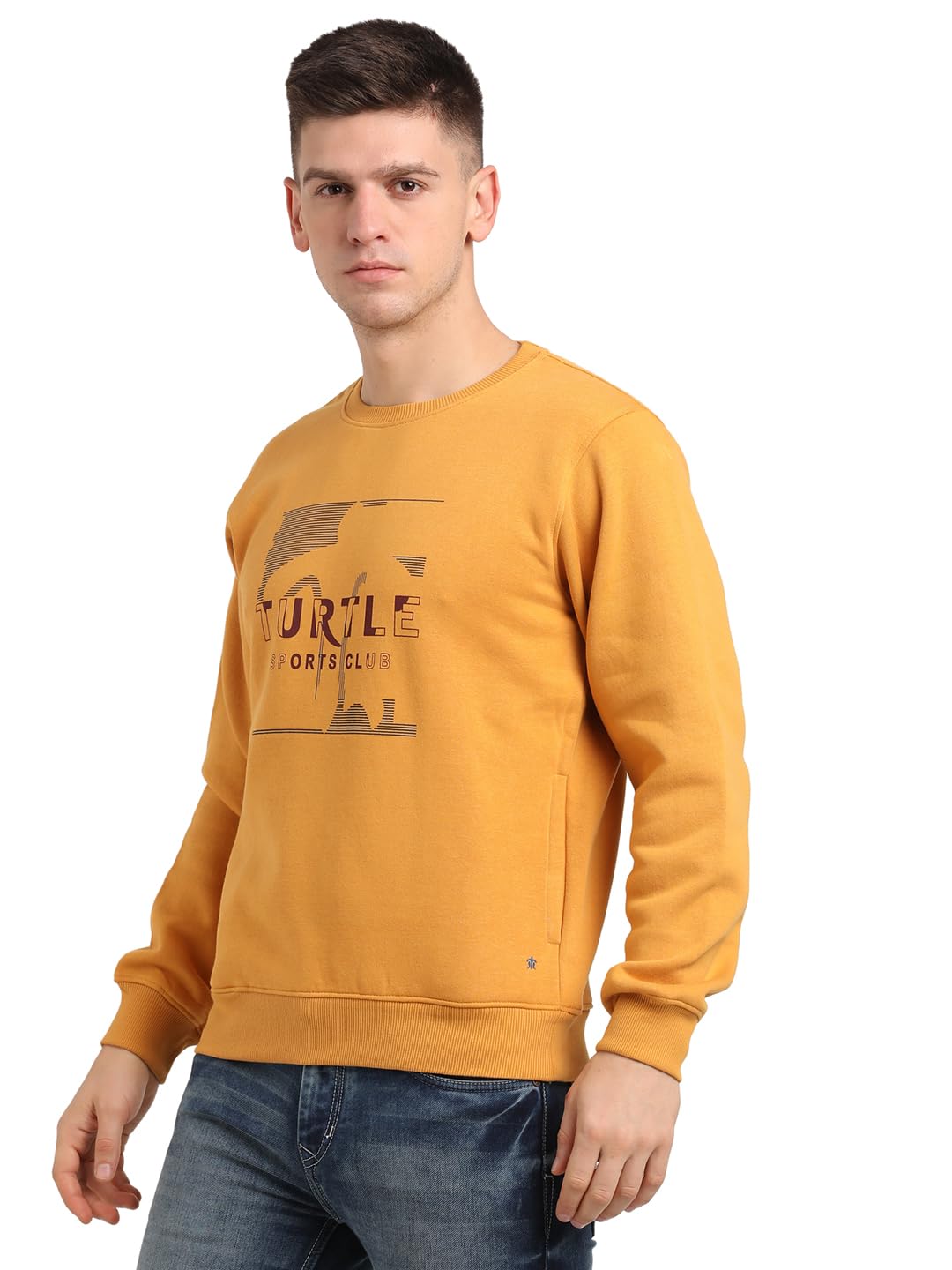 Turtle Men Cotton Stretch Slim Fit Full Sleeve Mustard Sweatshirt