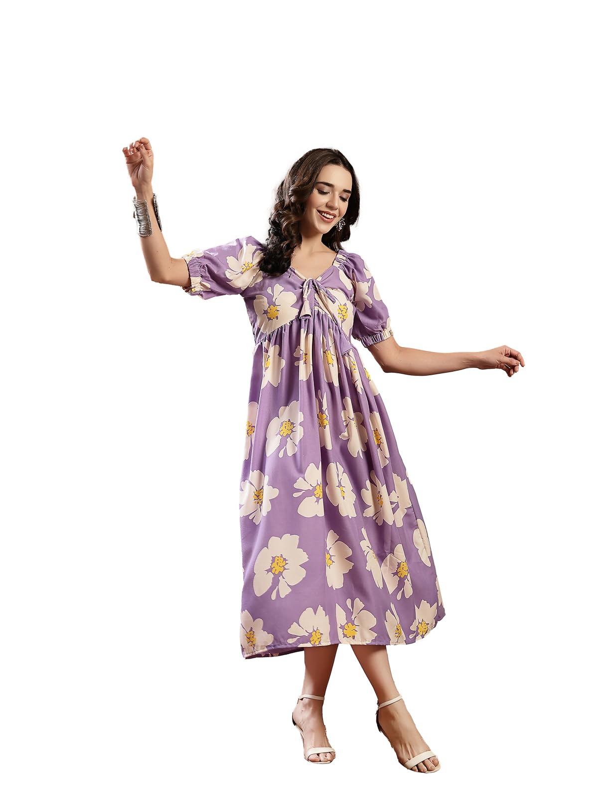 Stylum Womens Floral Printed Rayon Flared Dress Lavender