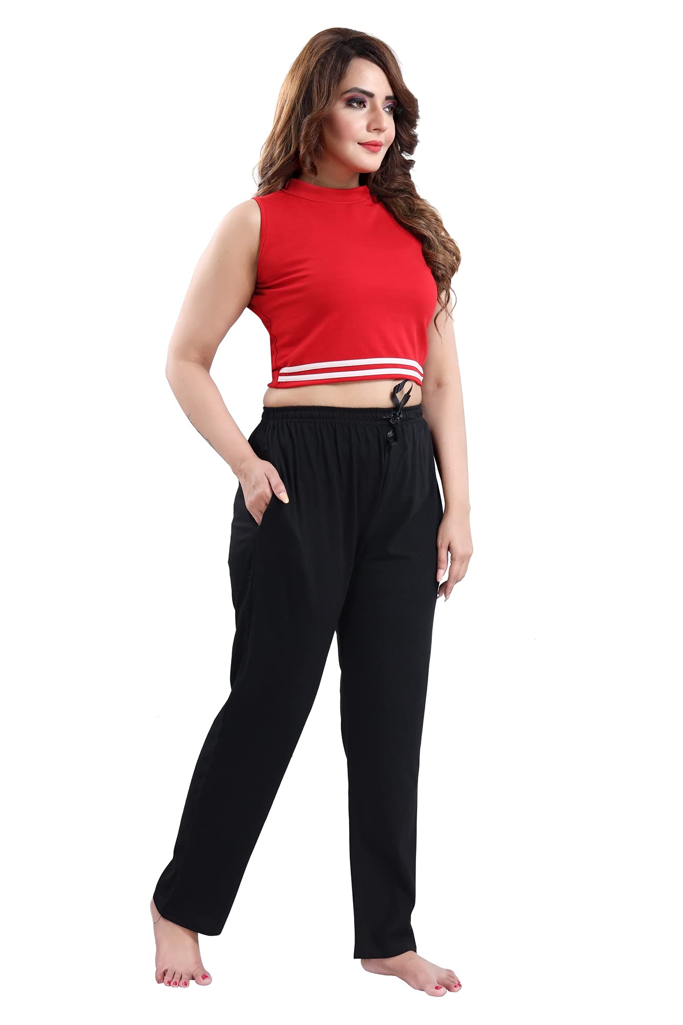 Fabme WomenS Hosiery Cotton Pyjama With Elegant Drawstring Black