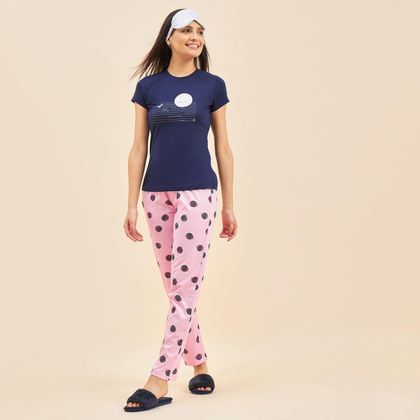 Sweet Dreams Women Printed 3 Piece Set Navy
