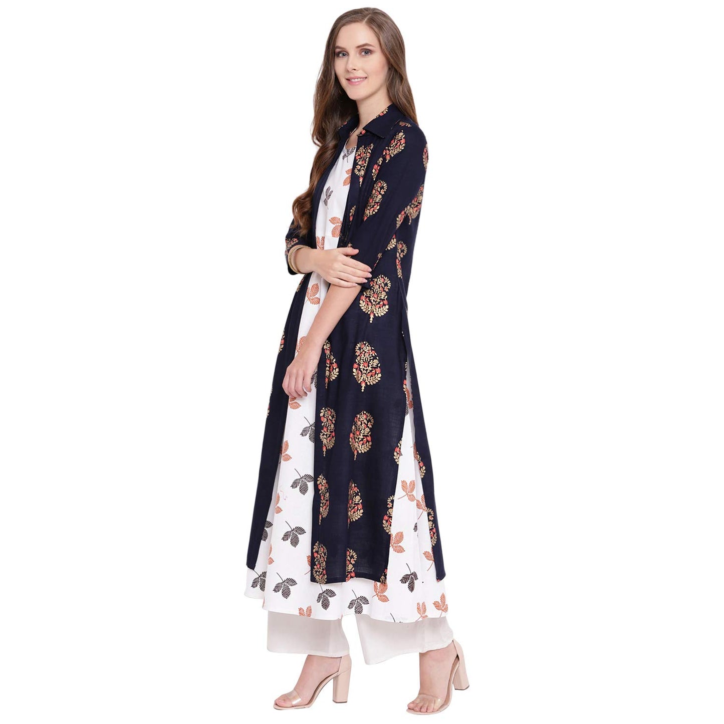Stylum Women's Cotton Regular Kurta with Printed Jacket