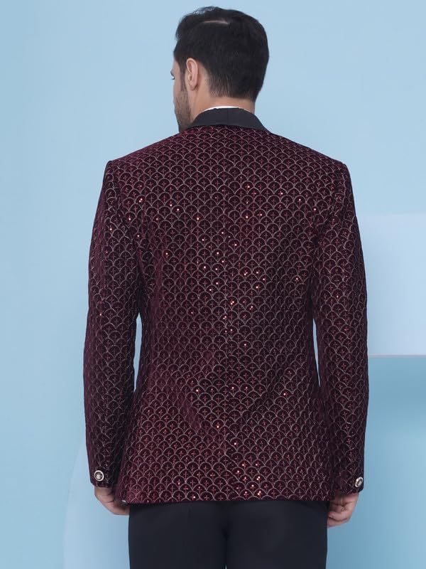 Favoroski Wedding Sequence Blazer Suit For Men | Embroidered Maroon Velvet Blazer | Relaxed Fit Blazer For Men Wedding Party | E