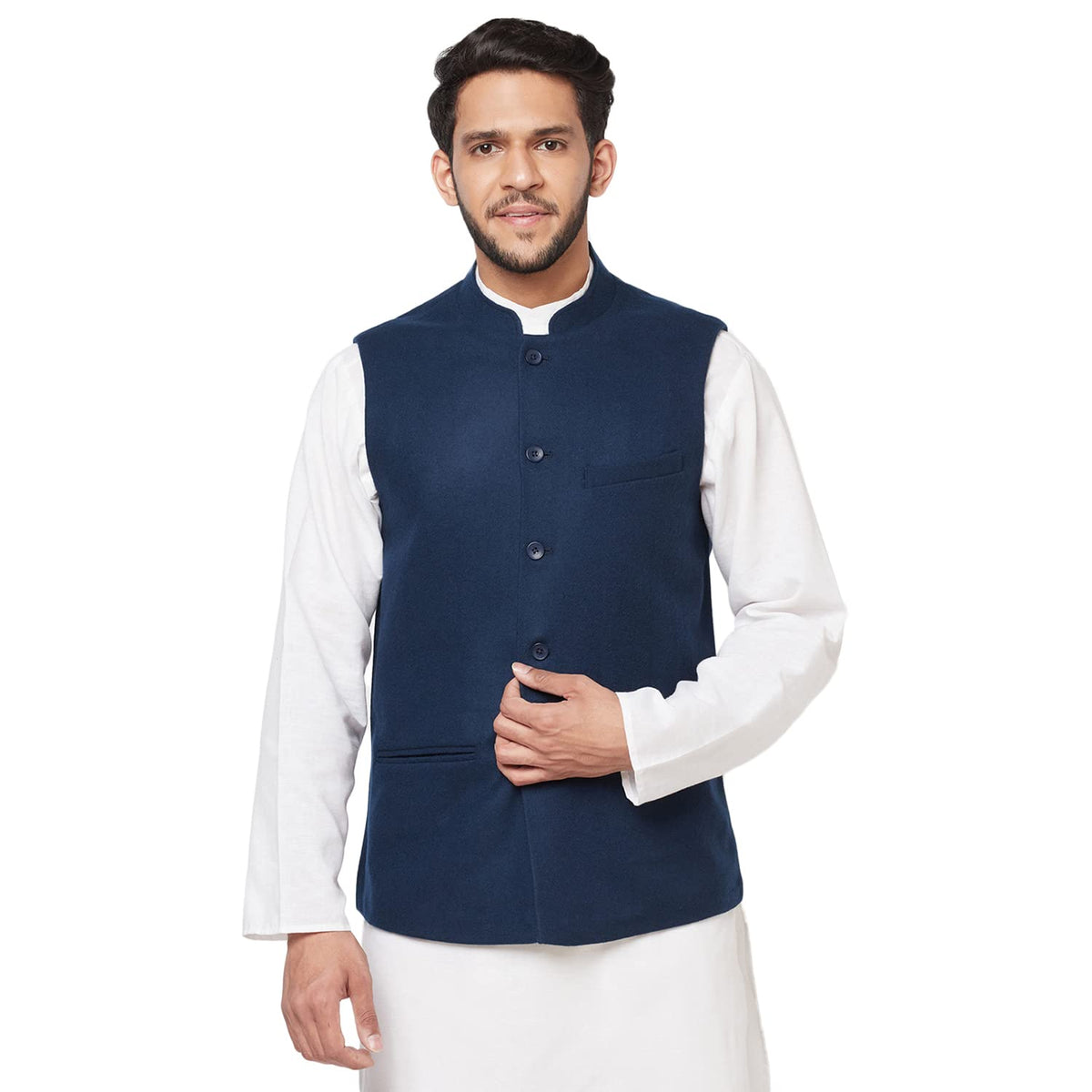 Fabindia Men Wool Slim Fit Nehru Jacket Silk_Xs