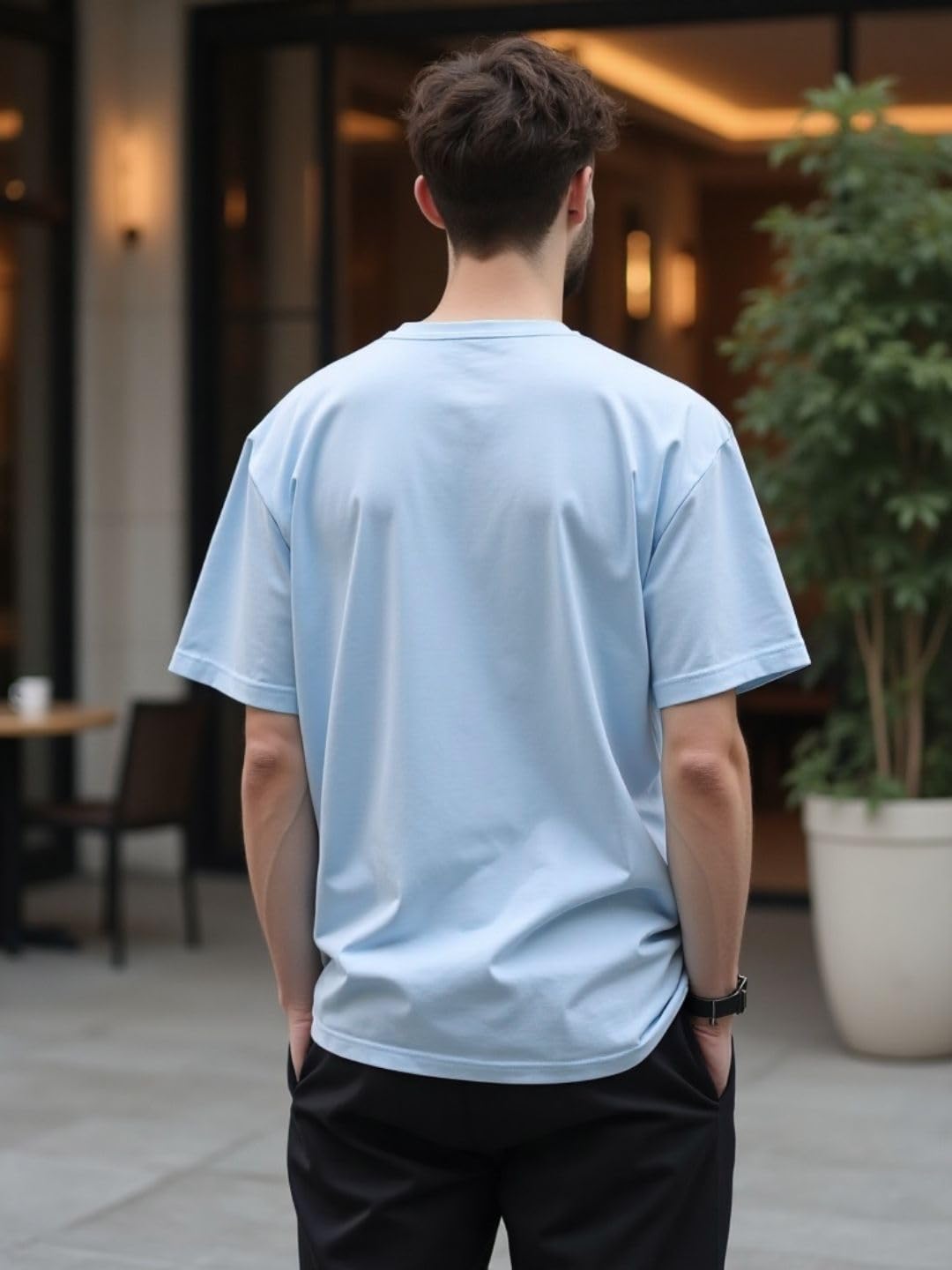 Nobero MenS Solid Oversized Fit T-Shirt (1M-Twts-R0039_Powder Blue