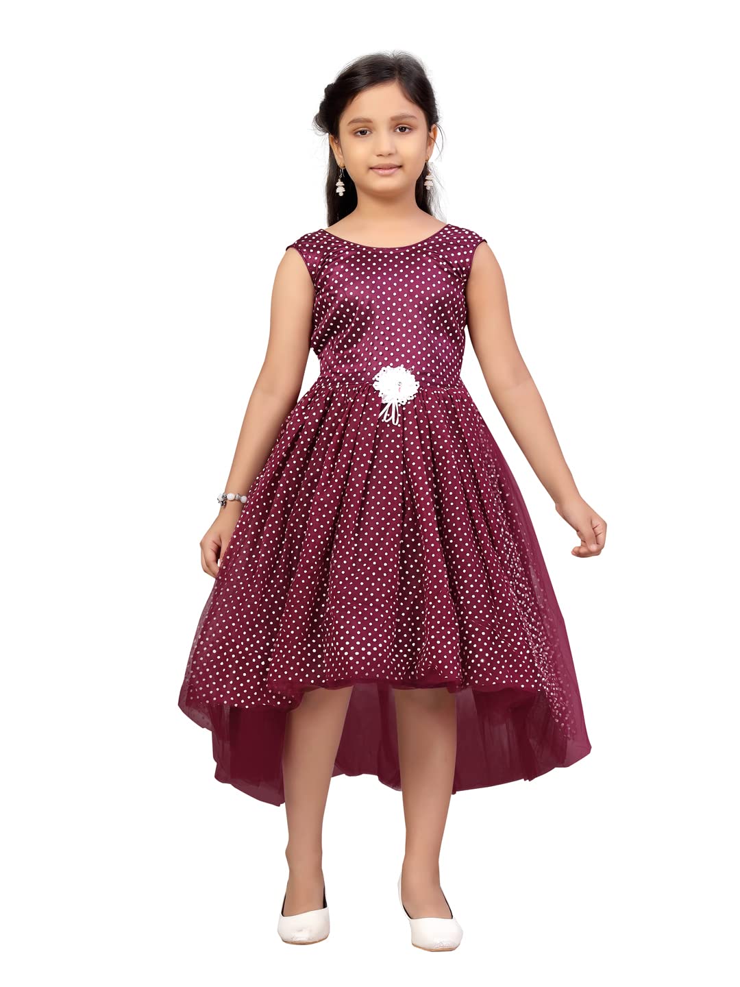 Aarika Girl's Cotton Blend Skater Knee-Length Dress (FK-3004_Purple_26)