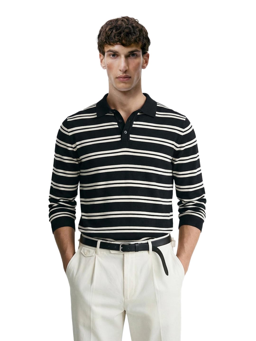 The Indian Garage Co Mens Slim Fit Striped Full Sleeves Polo T-Shirt