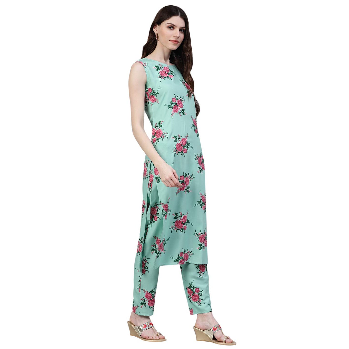 Stylum Women's Printed Rayon Straight Kurta with Pant & Dupatta Set