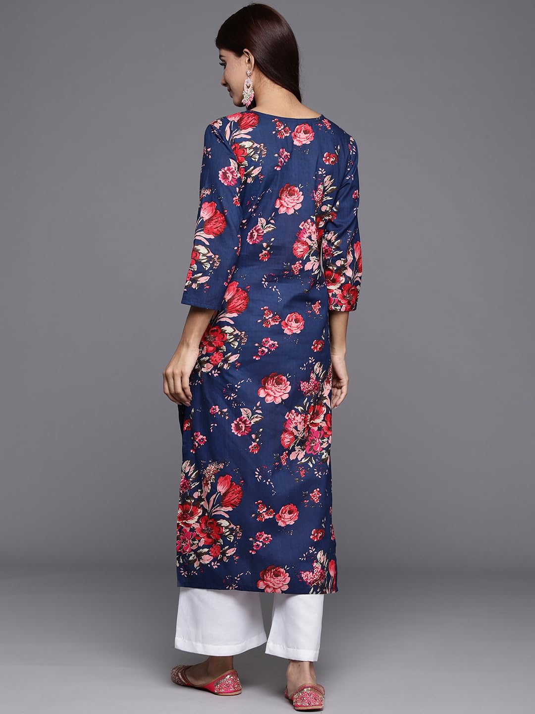 Varanga WomenS Blue Floral Printed Straight Kurta - Stylish Ethnic Wear | Elegant Traditional Attire For Festive And Casual Occ