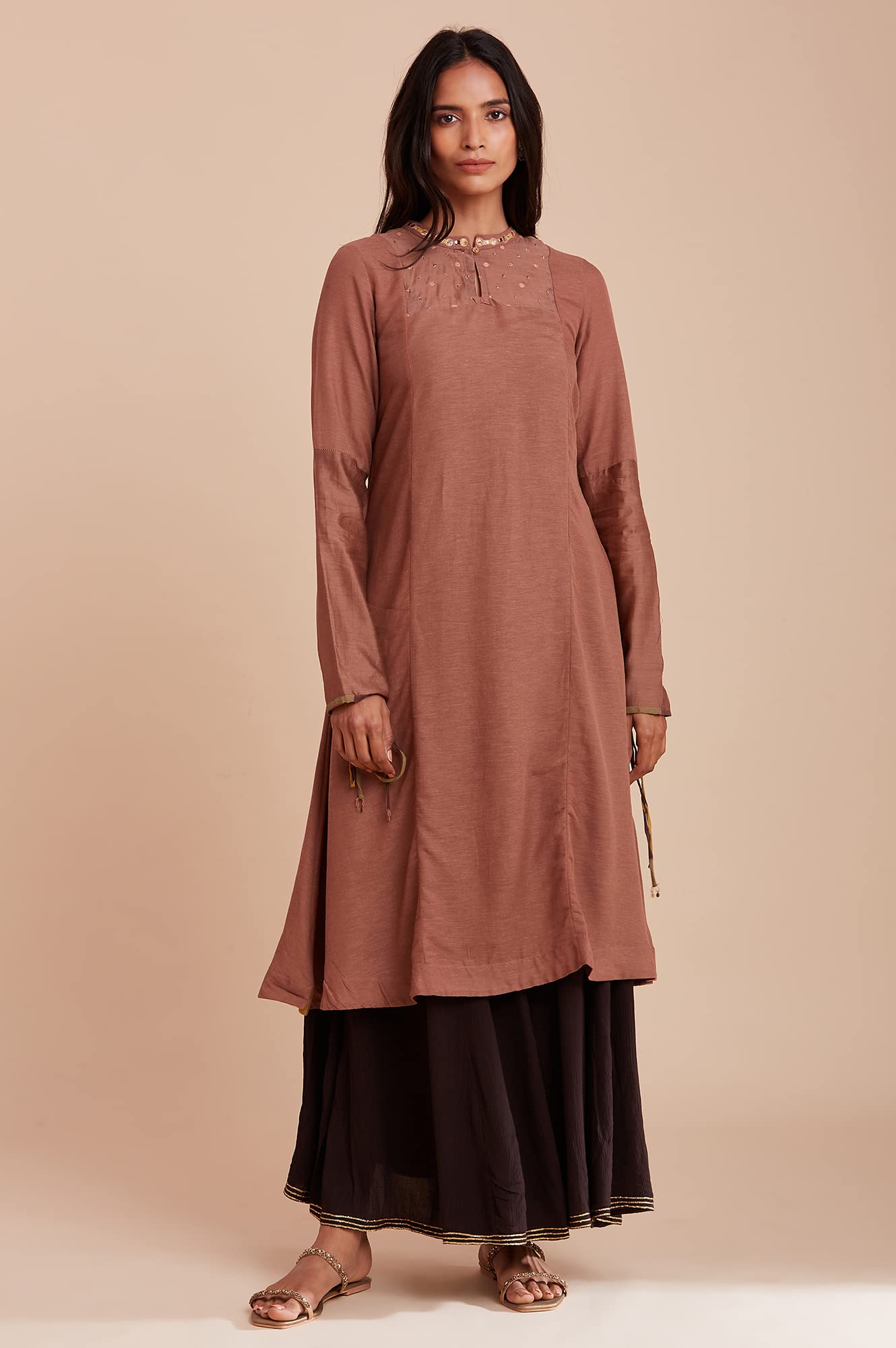 W for Woman Women Mandarin Neck Kurta Solid 44 L Full SLV