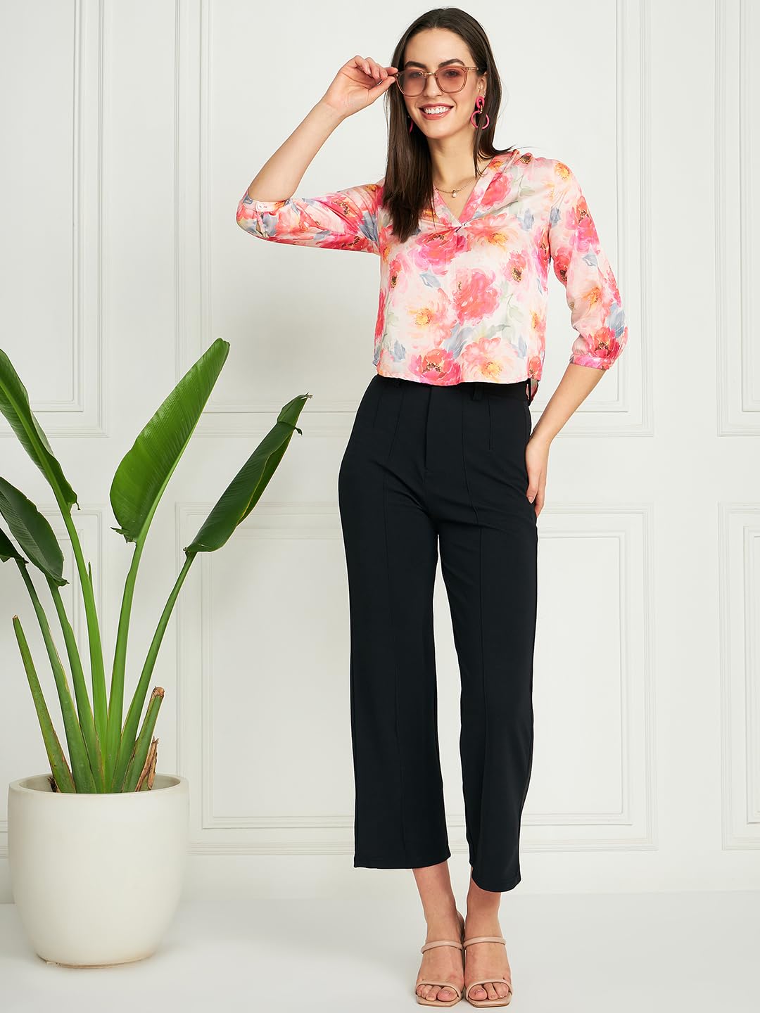 Modeve Women Pink V Neck Top For Summer