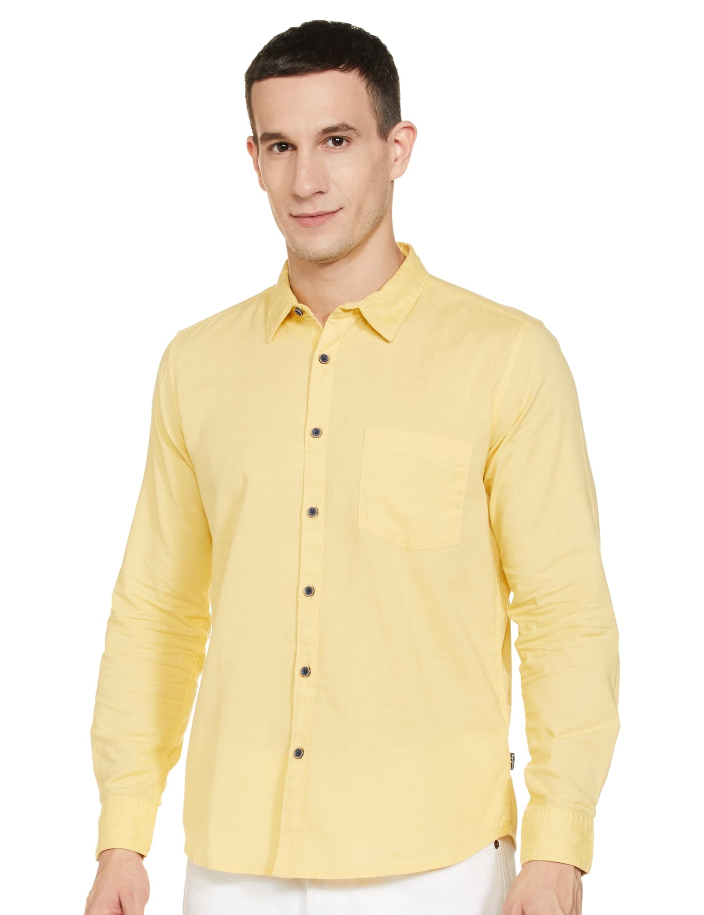 Pepe Jeans MenS Solid Regular Fit Shirt (Pm308457_Peach Orange