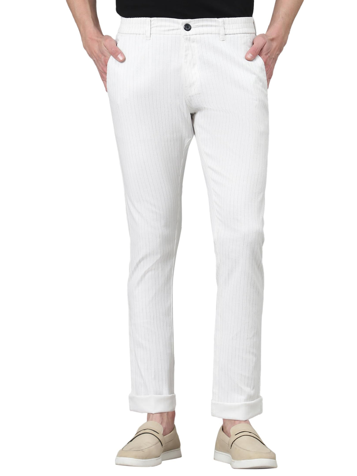 AVANOVA Mens Solid Linen White Trousers Light Business Style Slightly Stretch Straight Leg Pants for Outdoor Casual Daily Trous