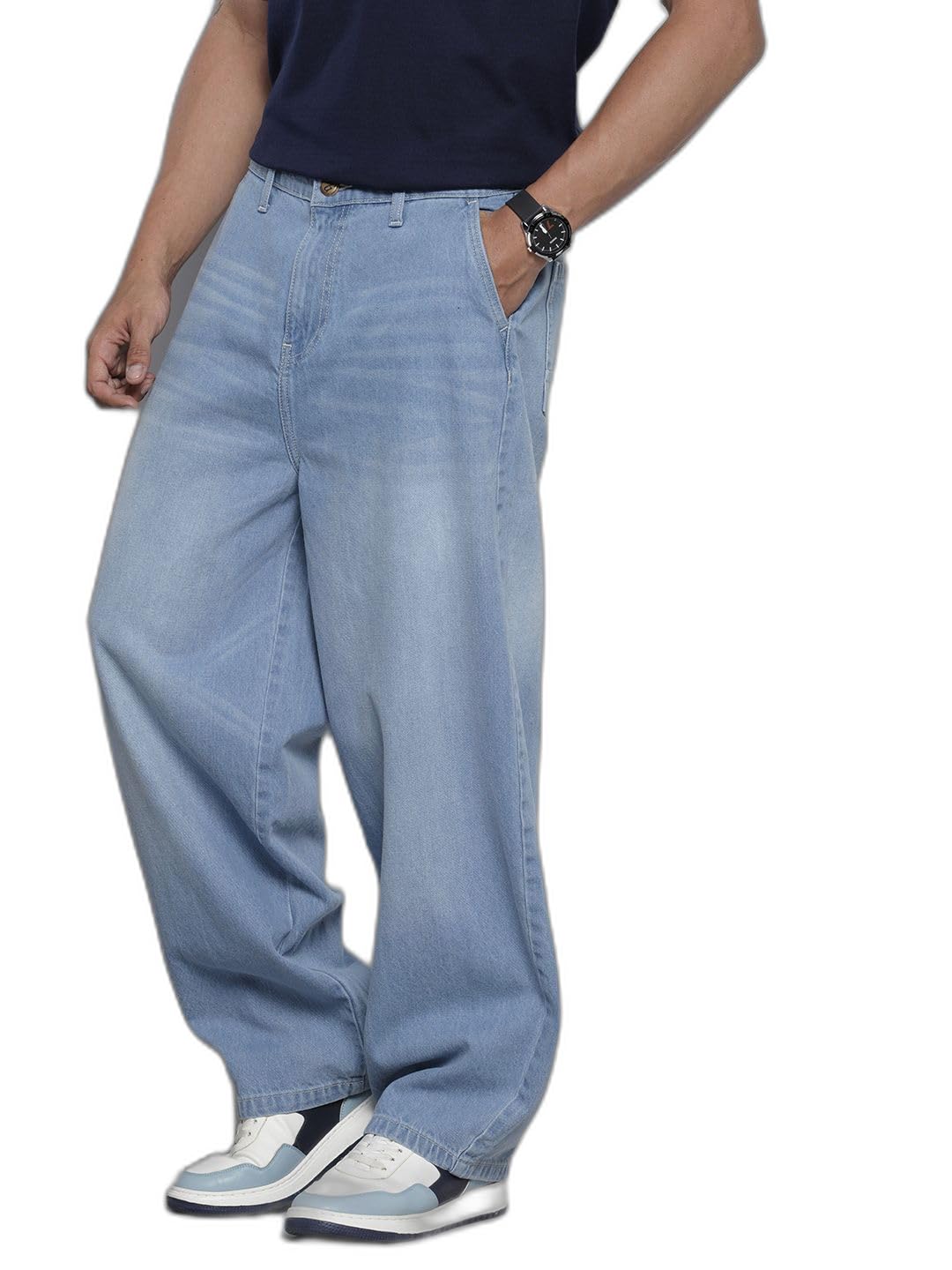 The Indian Garage Co Mens Baggy Loose Skater Solid Mid-Rise Jeans
