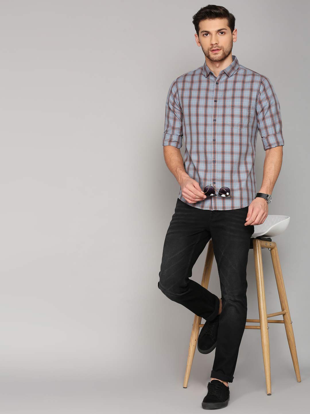 Dennis Lingo MenS Cotton Checkered Slim Fit Shirt With Pocket, Full Sleeve Shirt Suitable For Casual Wear, Formal Wear, Office