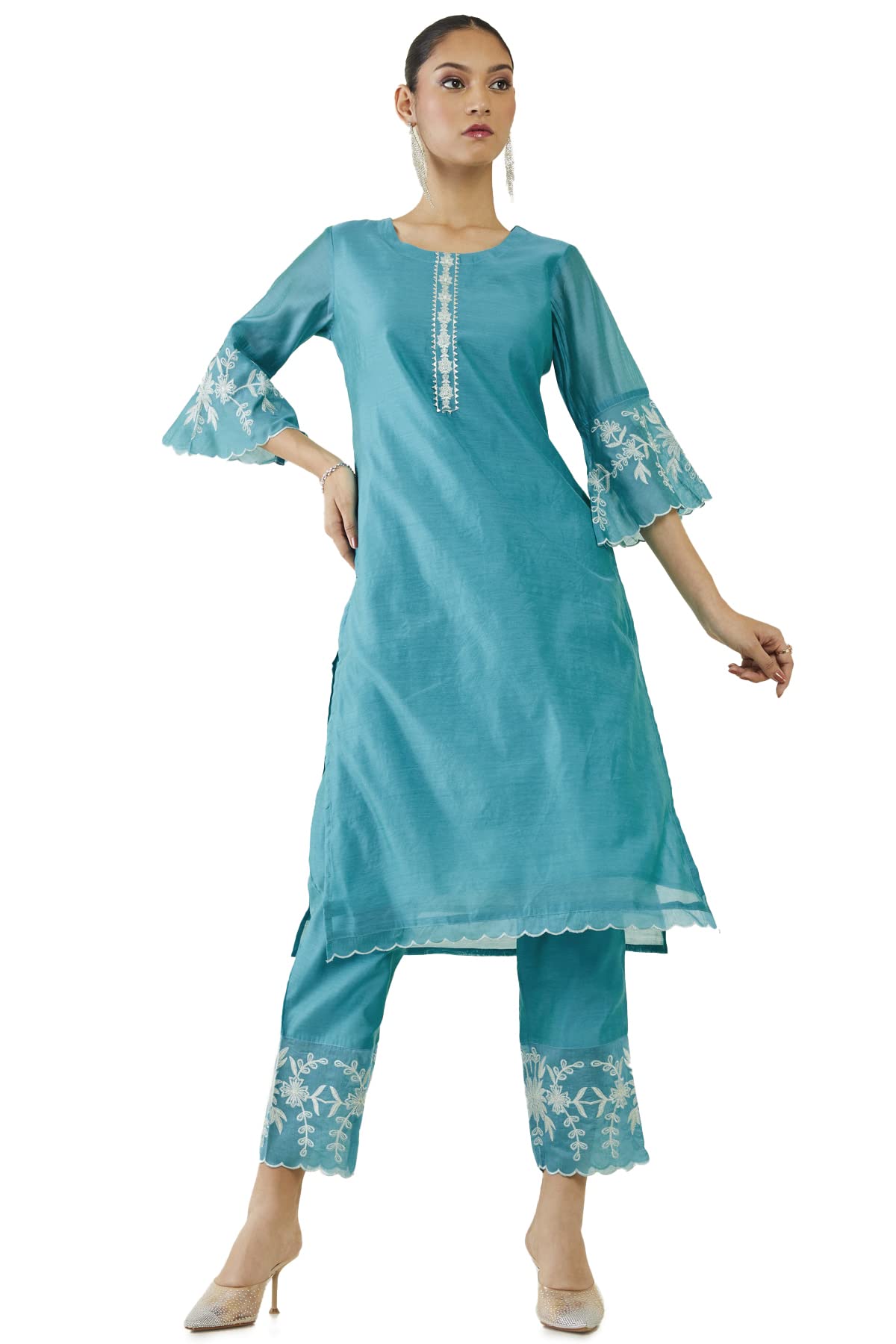 Soch Women Blue Chanderi Solid Kurta Set