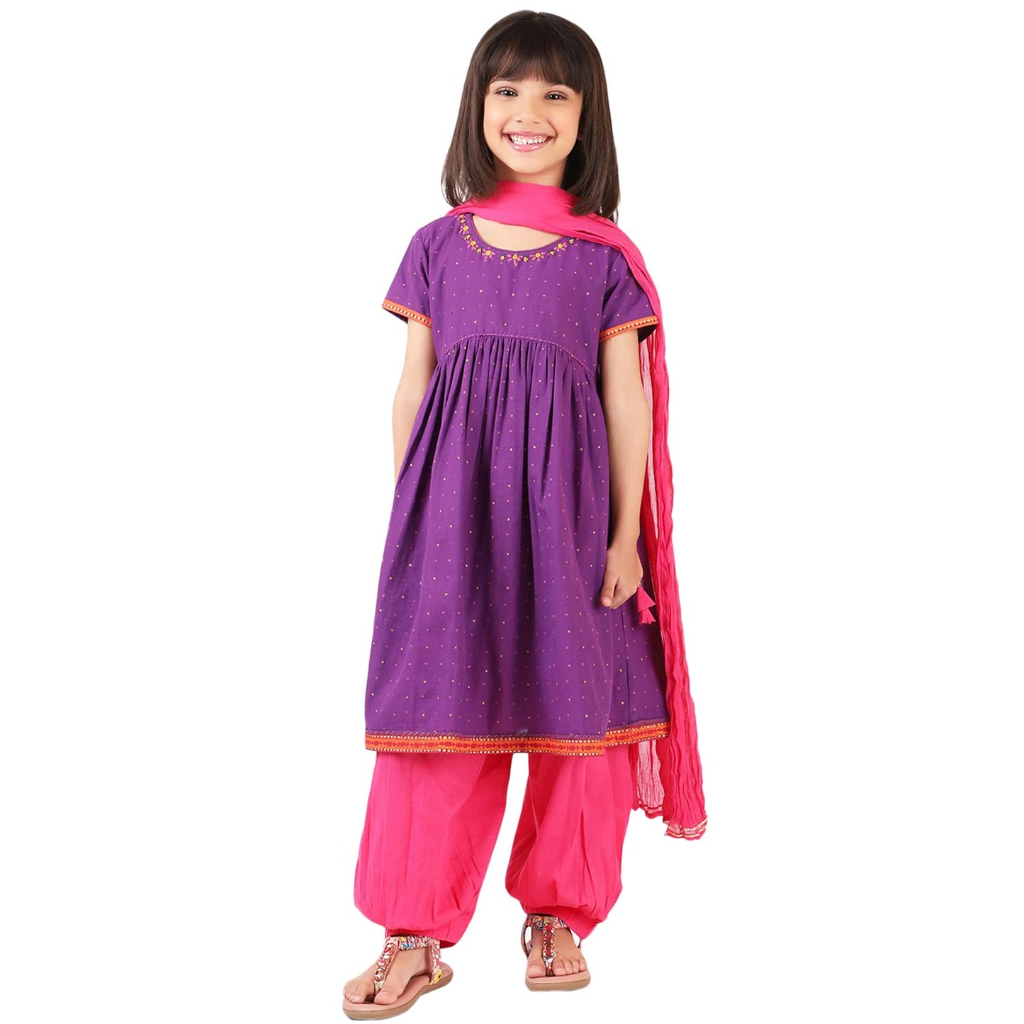Fabindia Kids Nagari Printed 3 Piece Salwar Suit Set Cotton_2-3Y