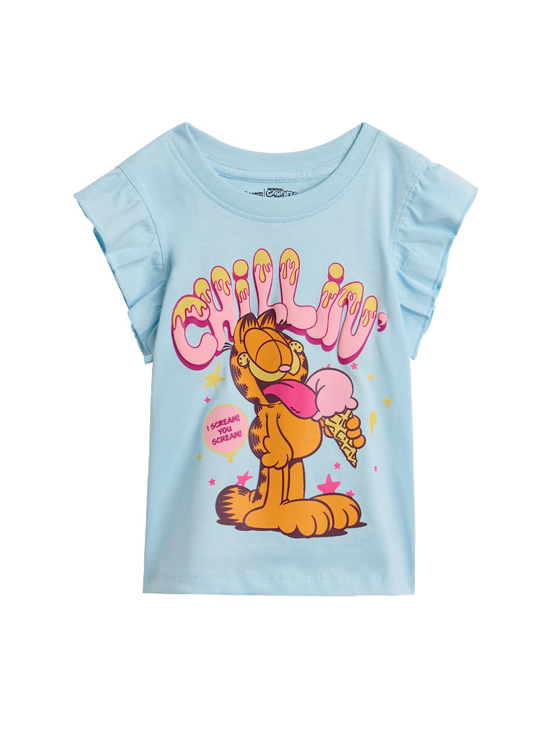 The Souled Store Official Garfield : Chillin Girls Round Neck Flutter Sleeve Tops Blue