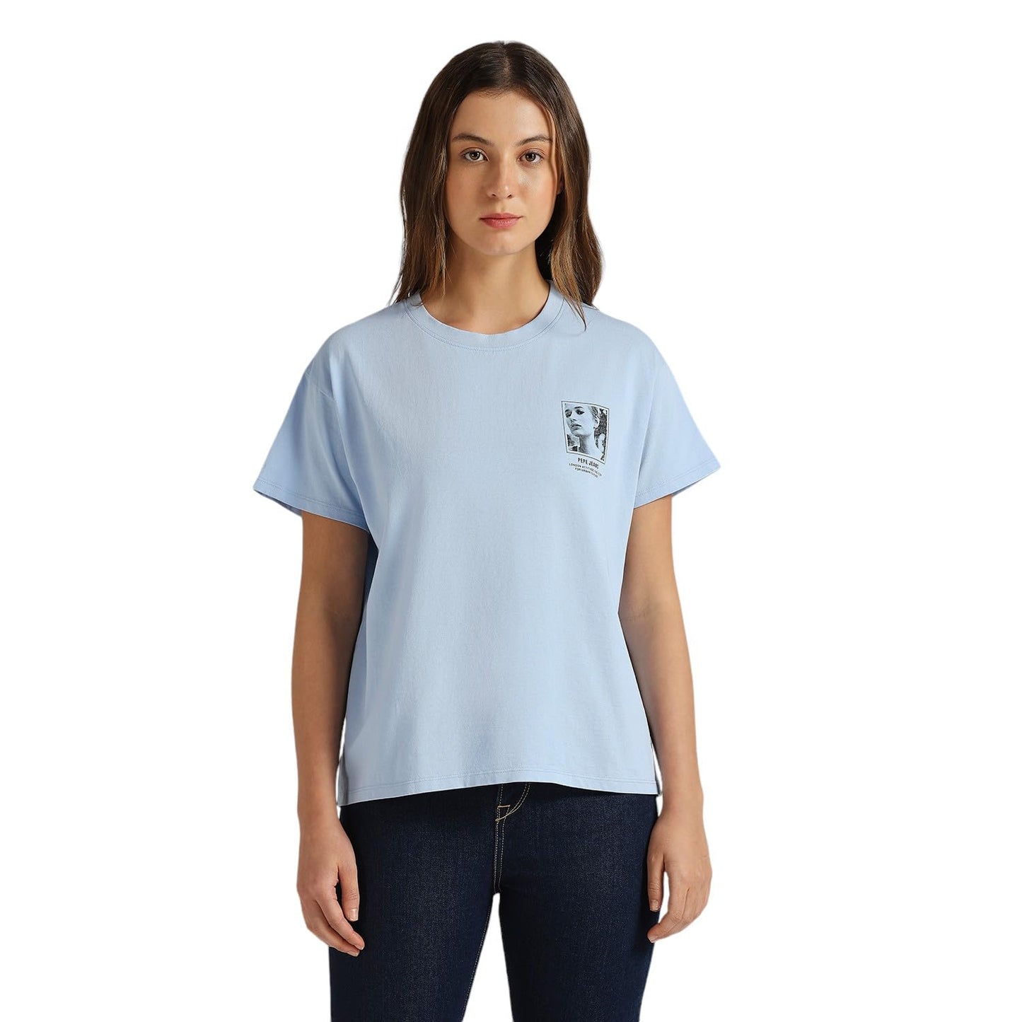 Pepe Jeans Women'S Relaxed Fit T-Shirt (Pl506095_Bay Blue