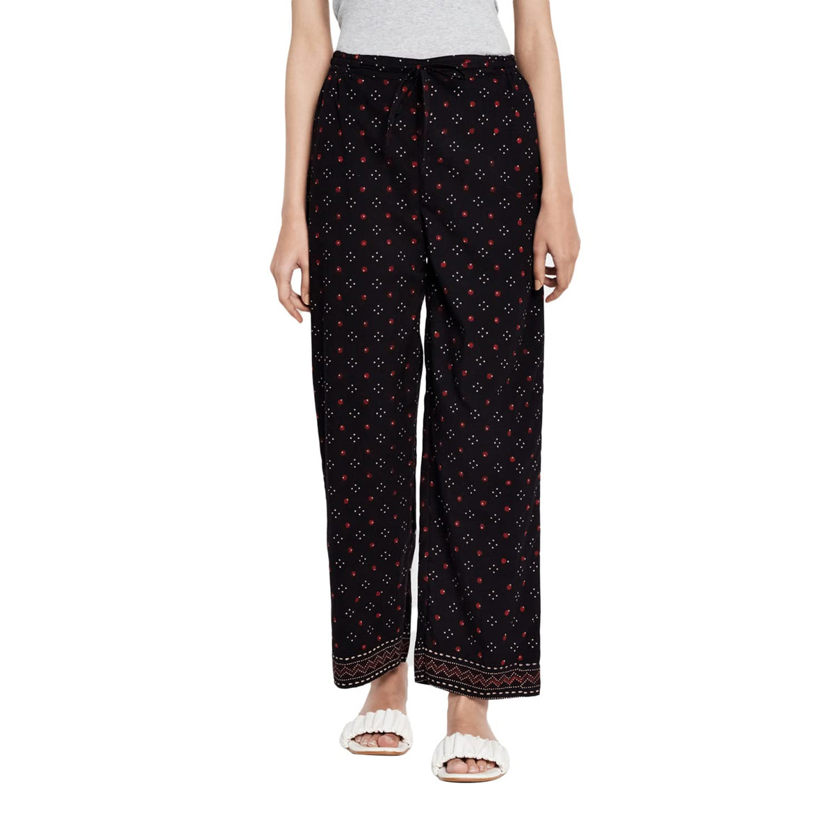 Fabindia Women Printed Casual Pant Cotton_L Black