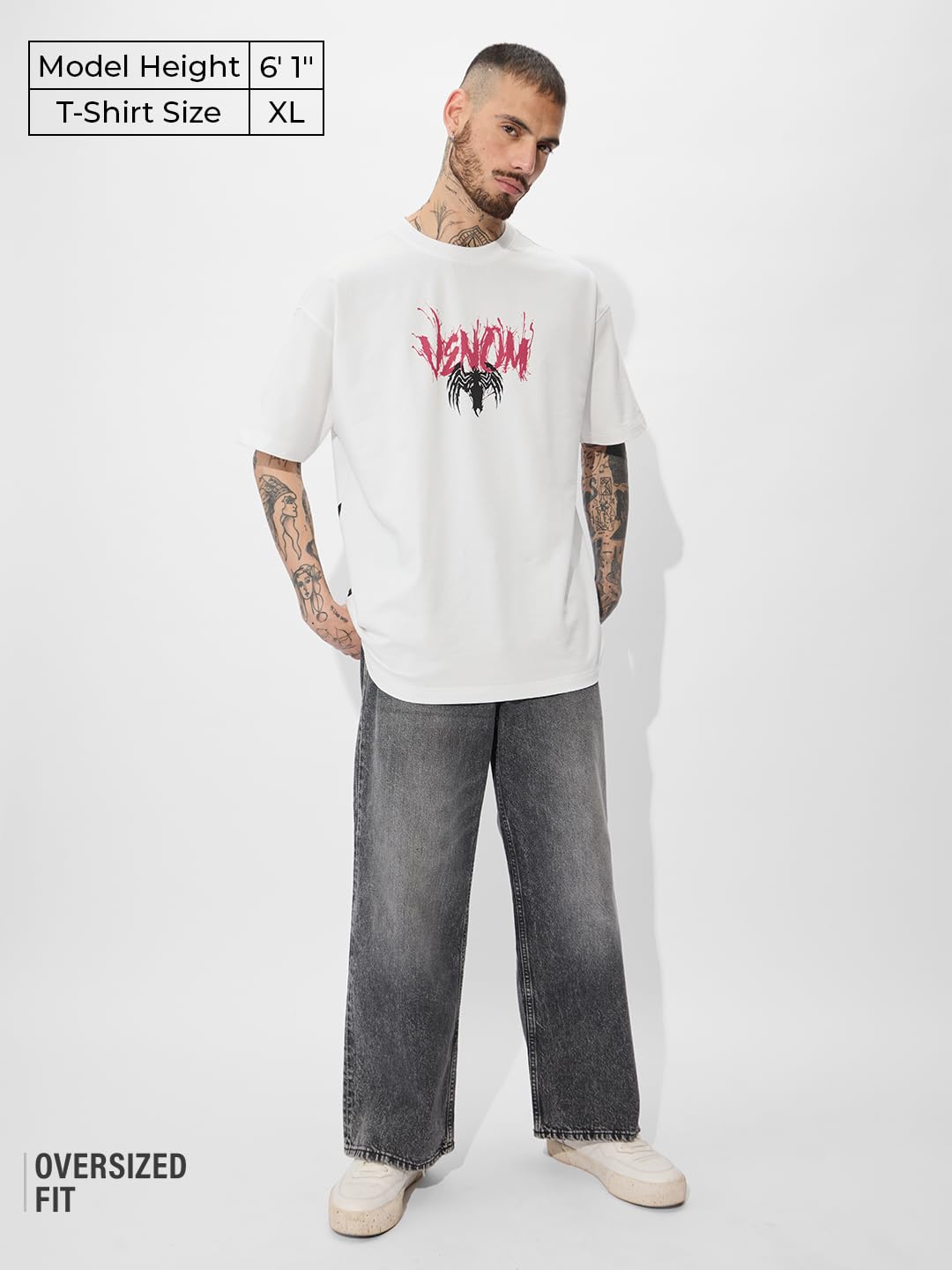 The Souled Store Official Marvel: Eddie Brock Oversized T-Shirt for Men Boys Cotton Casual Half Sleeves Baggy Loose Fit Drop Sho