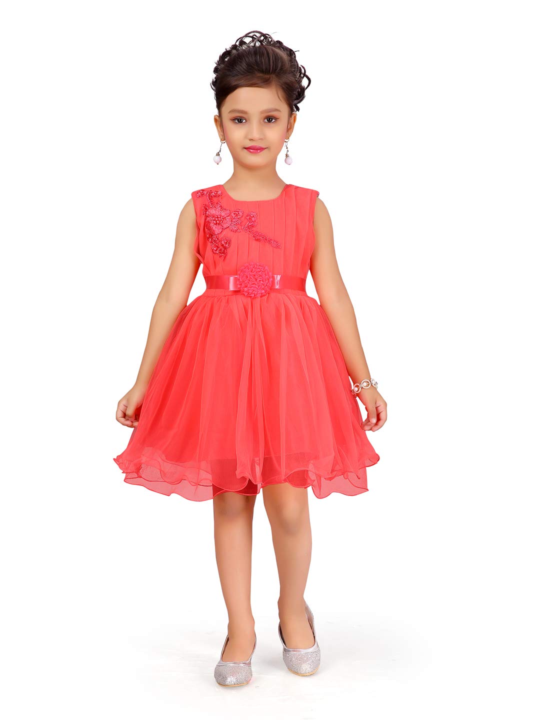 Aarika GirlS Net A-Line Knee-Length Frock (Fk-24314_Gajri_22)