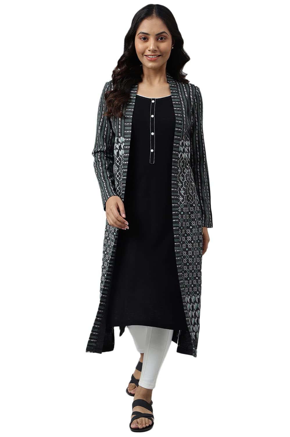 Grey Double Layered Printed Winter Kurta