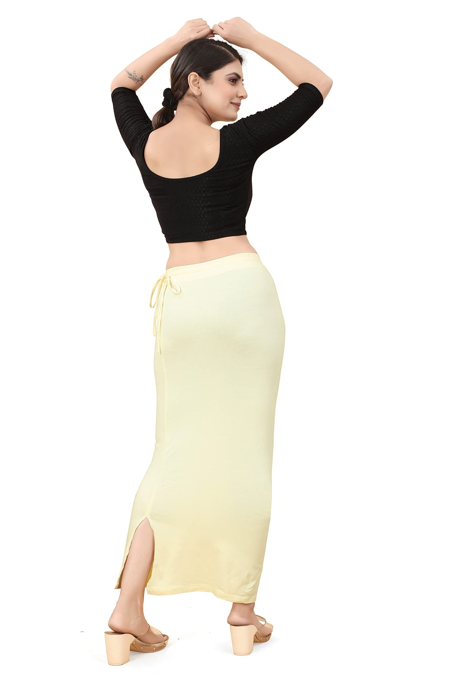 More & More Women Solid Saree Shapewear Cream