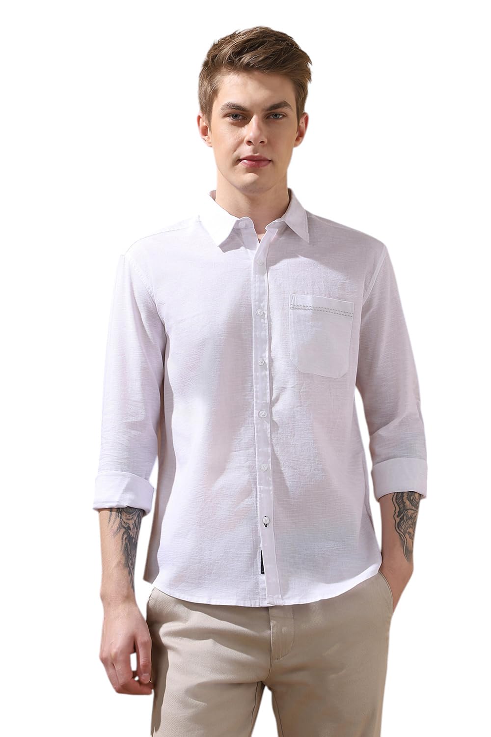 Dennis Lingo Men Regular Fit White Full Sleeves Cotton Casual Shirt