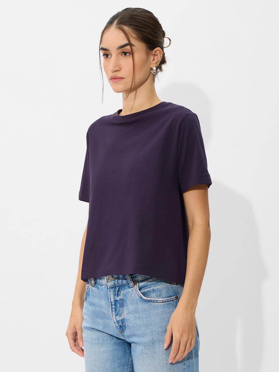 The Souled Store Solids: Berry Cotton Women & Girls Short Sleeve Round Neck Graphic Printed Relaxed Fit T-Shirts