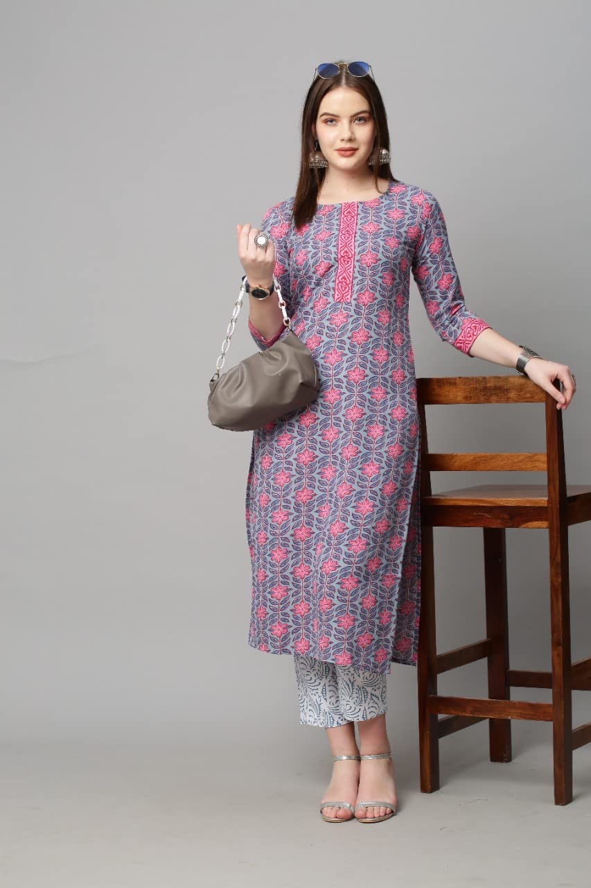 ANNI DESIGNER Women's Cotton Straight?urta with Palazzo (KUR104)