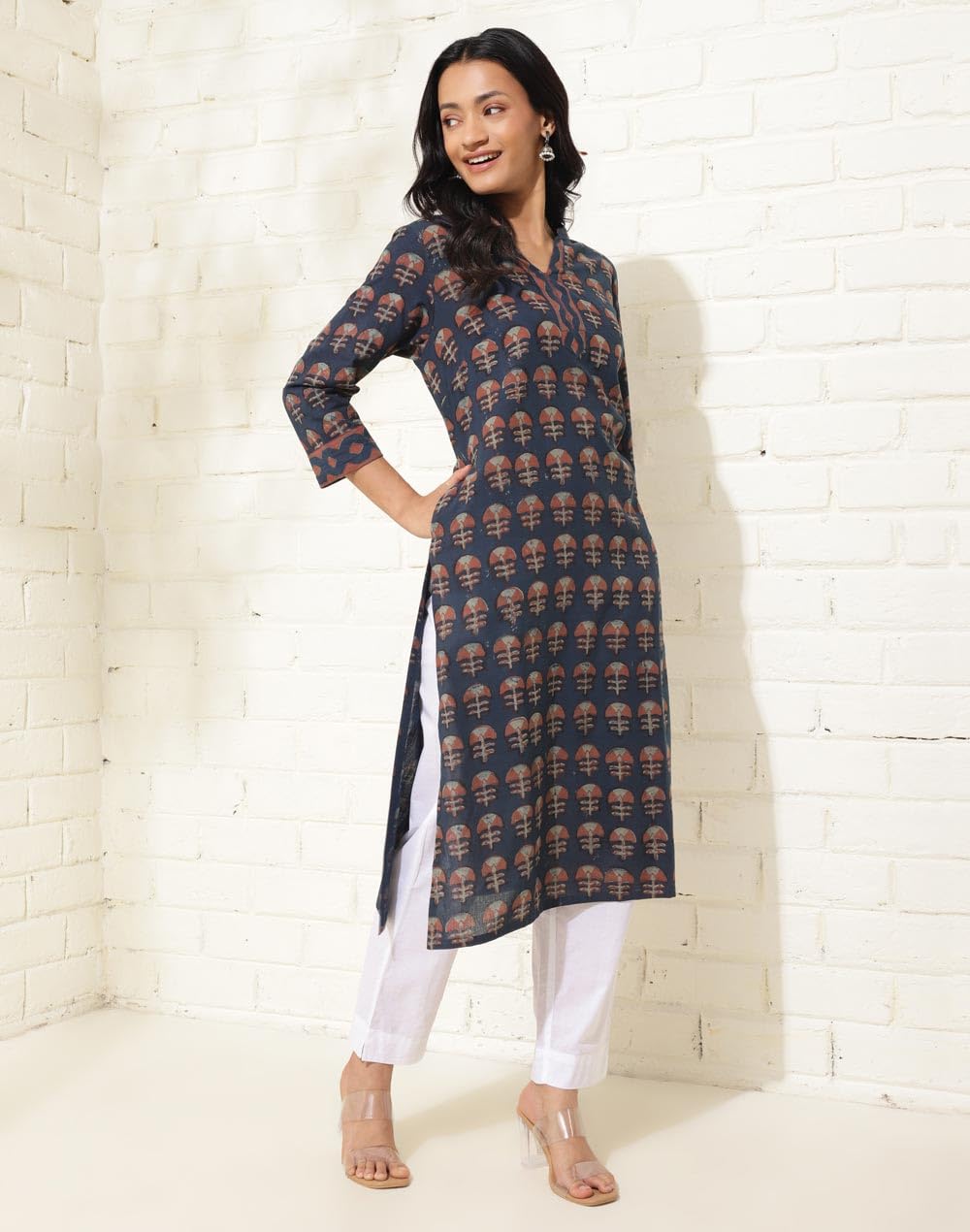 Fabindia WomenS Cotton Printed Regular Kurta (1037248Indigo_Indigo