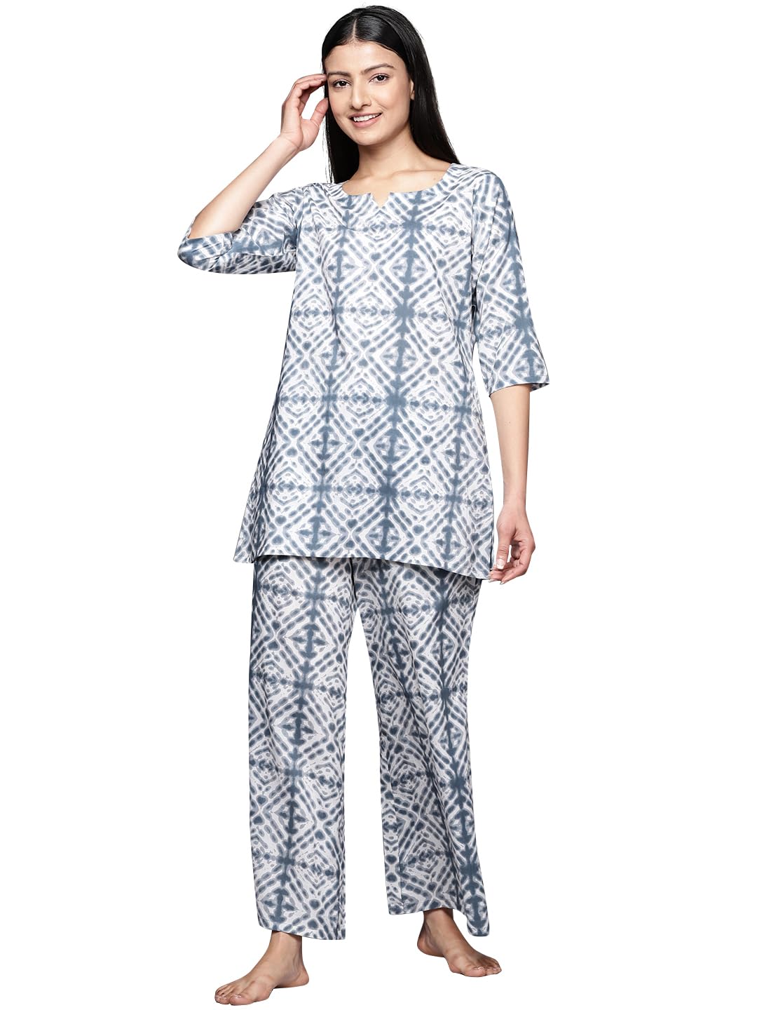 Libas Womens Printed Cotton Night Suit Set For Women Grey