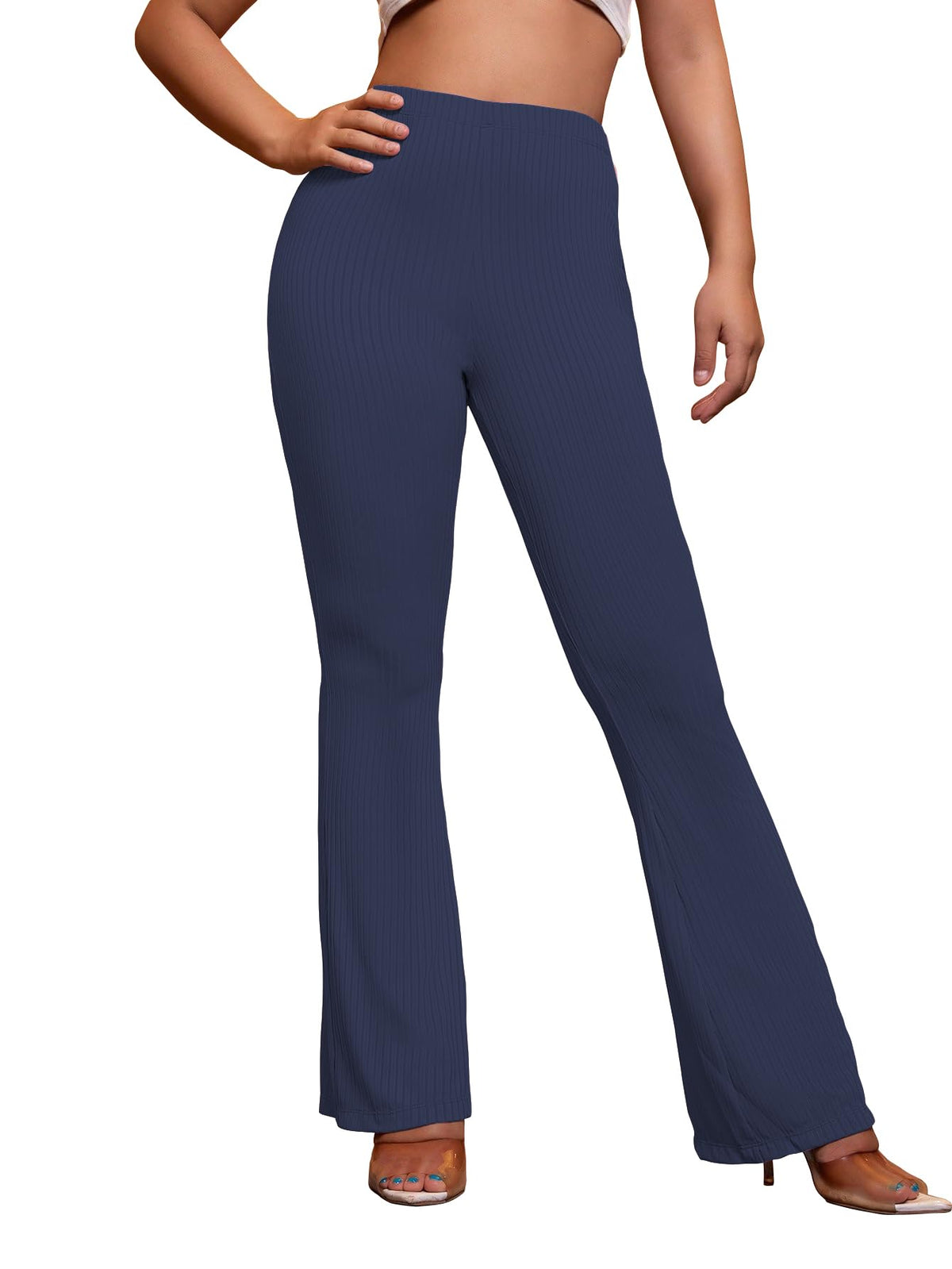 AVANOVA Navy Blue Womens Yoga Dress Pants Stretchy Work Slacks Business Casual Office Flare Bell-Bottom/Boot-Cut Elastic Waist