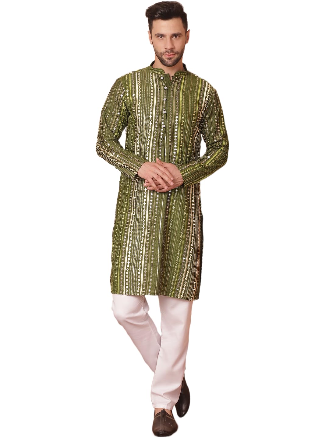 Jompers Mens Mirror Work Kurta Pyjama Set