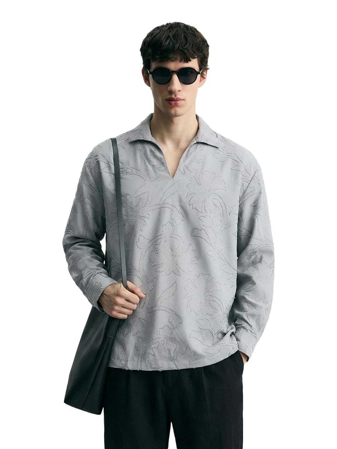 The Indian Garage Co Mens Relaxed Fit Textured Resort Collar Long Sleeves Resort Sweater