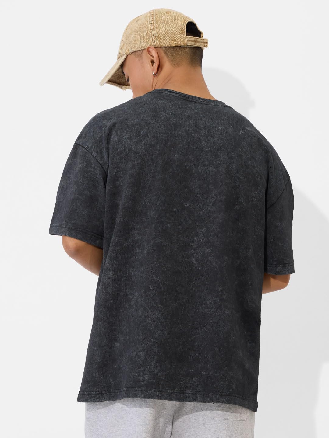 The Souled Store Flora (Acid Wash) Oversized T-Shirt for Men Boys Cotton Casual Half Sleeves Baggy Loose Fit Drop Shoulder Round