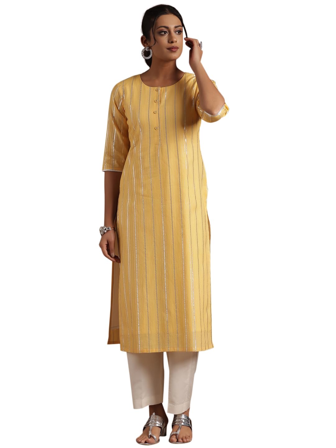 Libas WomenS Cotton Straight Kurta (29196_Yellow