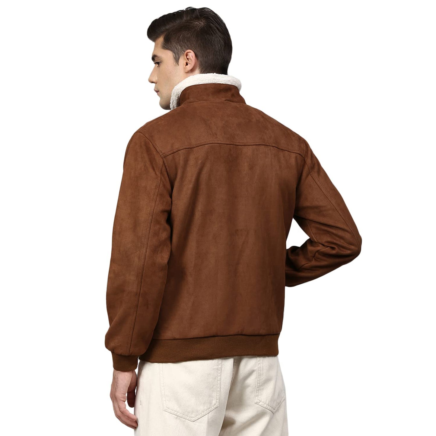 Campus Sutra Men Brown Suede Windcheater Outdoor Bomber Jacket