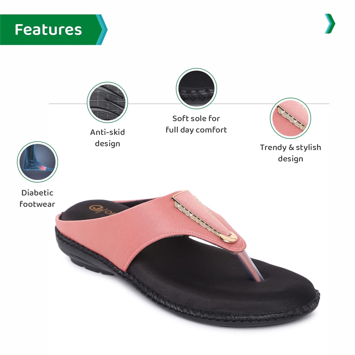 Ortho Joy Fancy Doctor Slippers | Stylish Chappal For Women | Comfortable Flat Sandals For Women Stylish (Light Pink)