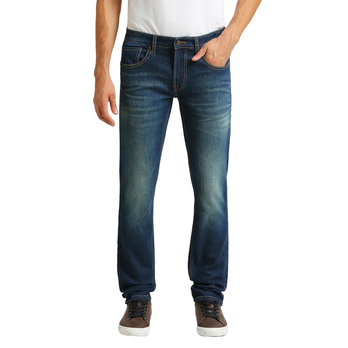 Pepe Jeans MenS Slim Mid Rise Jeans (Pm207949A193_Green Used Tint Blue, 34