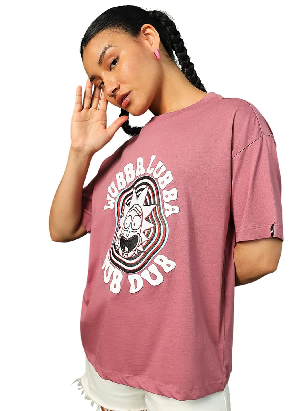 Bewakoof X Official Rick and Morty Merchandise Womens Dont Even Trip Dawg Graphic Printed 100% Cotton T-Shirt - Oversized Fit,