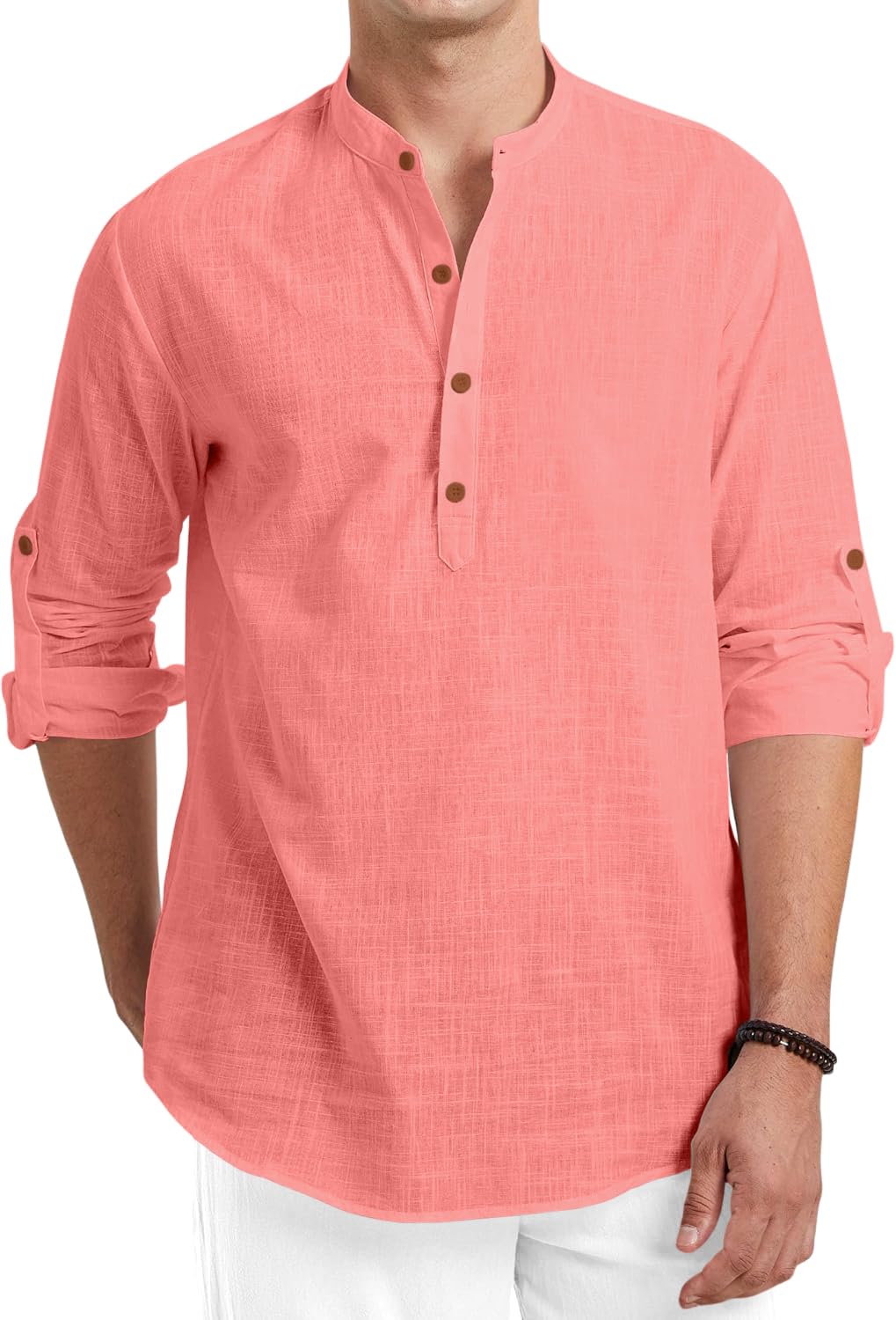 Royalscout Men Cotton Blend Full Sleeve Short Kurta Peach