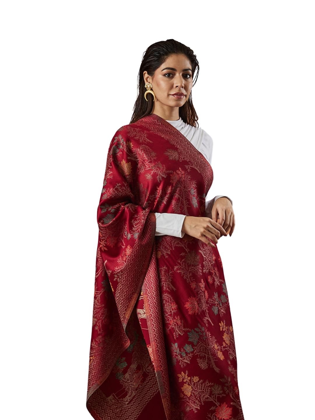 Pashmoda Women Nayab Kaani Wool Blend Stole (Size : 71X203 CM)
