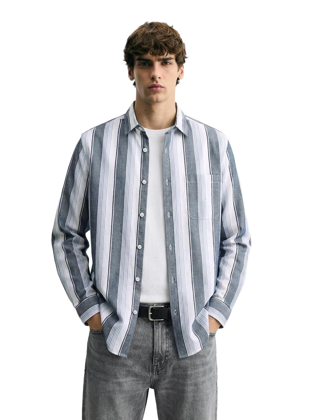 The Indian Garage Co Mens Slim Fit Striped Cutaway Collar Long Sleeves Shirt