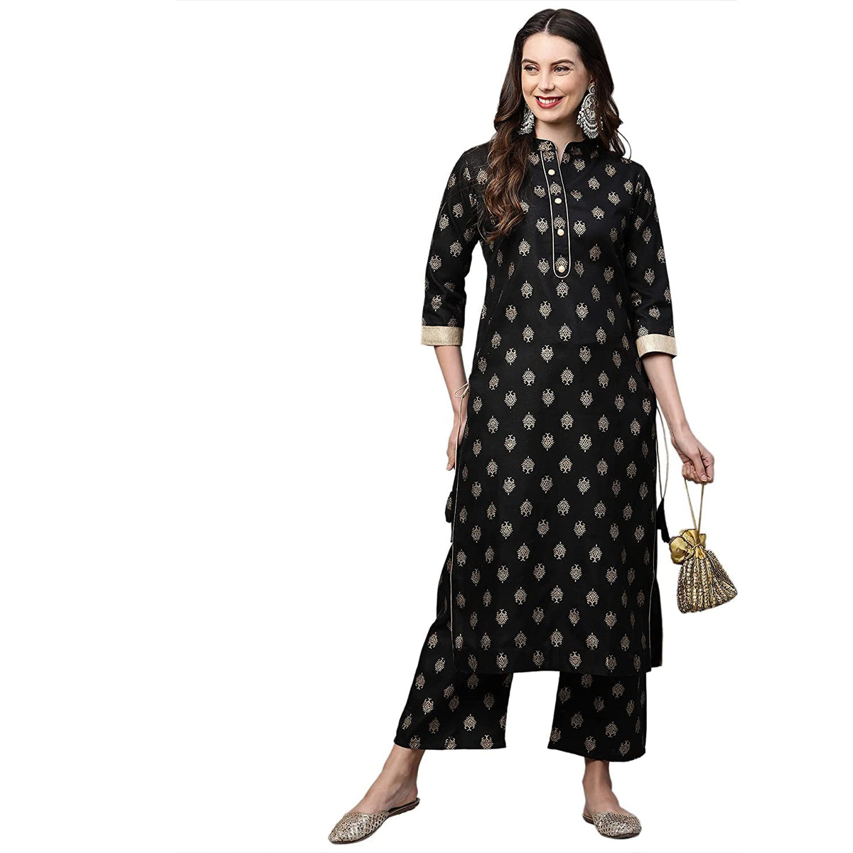 GoSriKi Womens Cotton Blend Straight Solid Kurta with Pant (Parbeen Nw