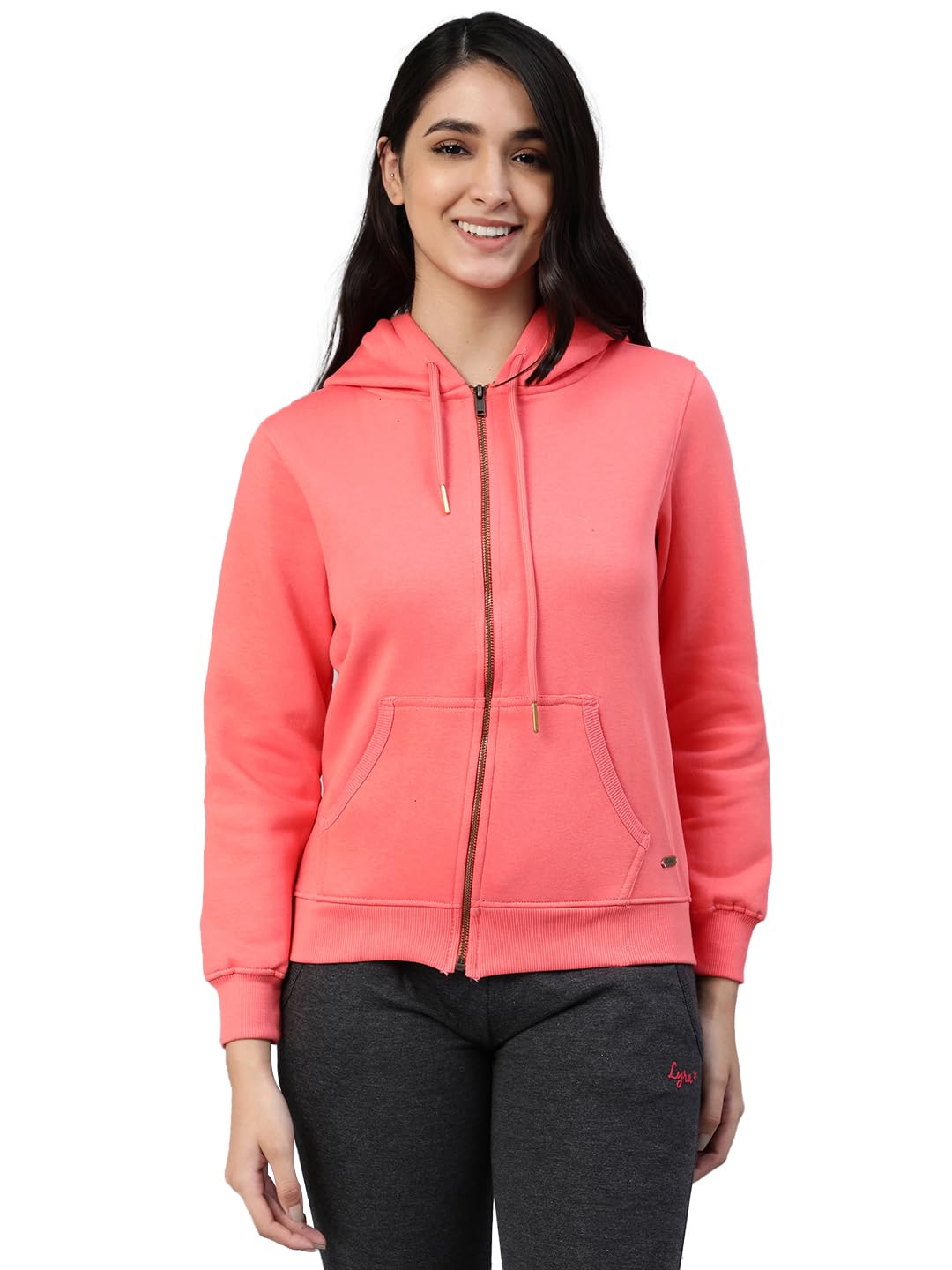 Lyra Women Zipper Hooded Sweatshirt Pink
