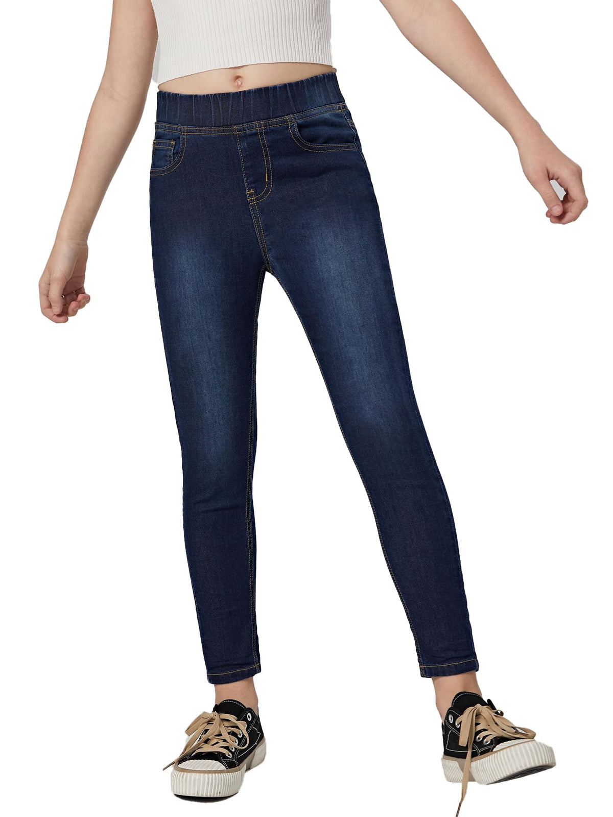 Kotty Girls Regular Fit Cotton Blend Solid Jeans Denim Blue