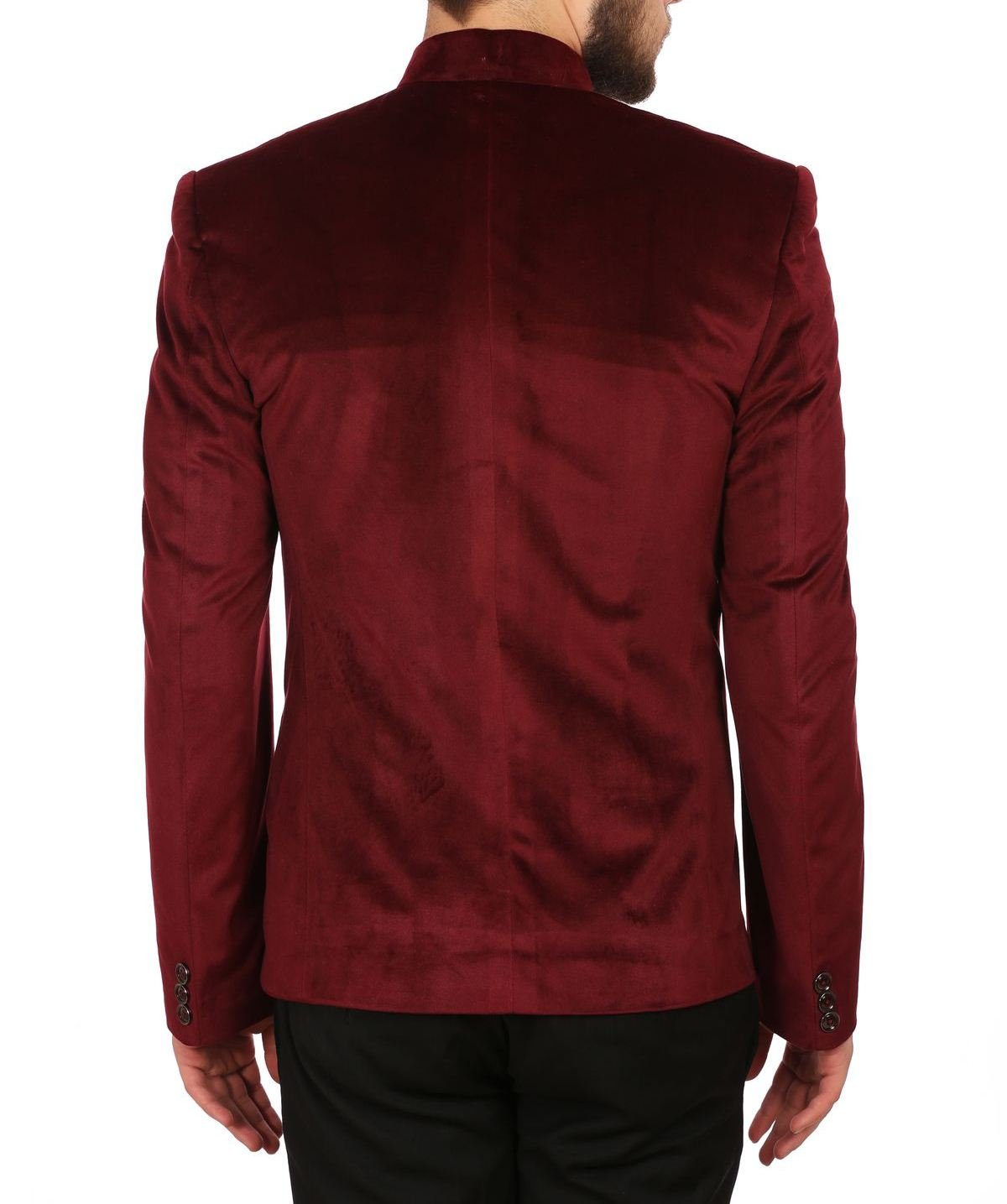 WINTAGE Mens Velvet Grandad Collar Festive Red Blazer