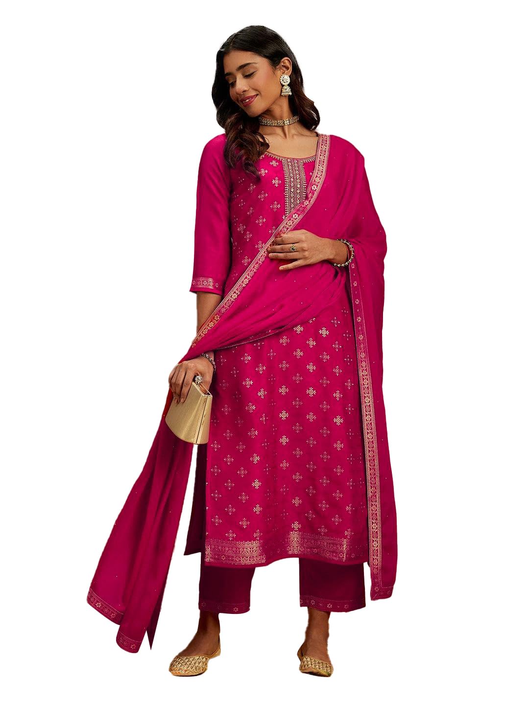 Libas WomenS Silk Blend Kurta Sets (48056_Pink