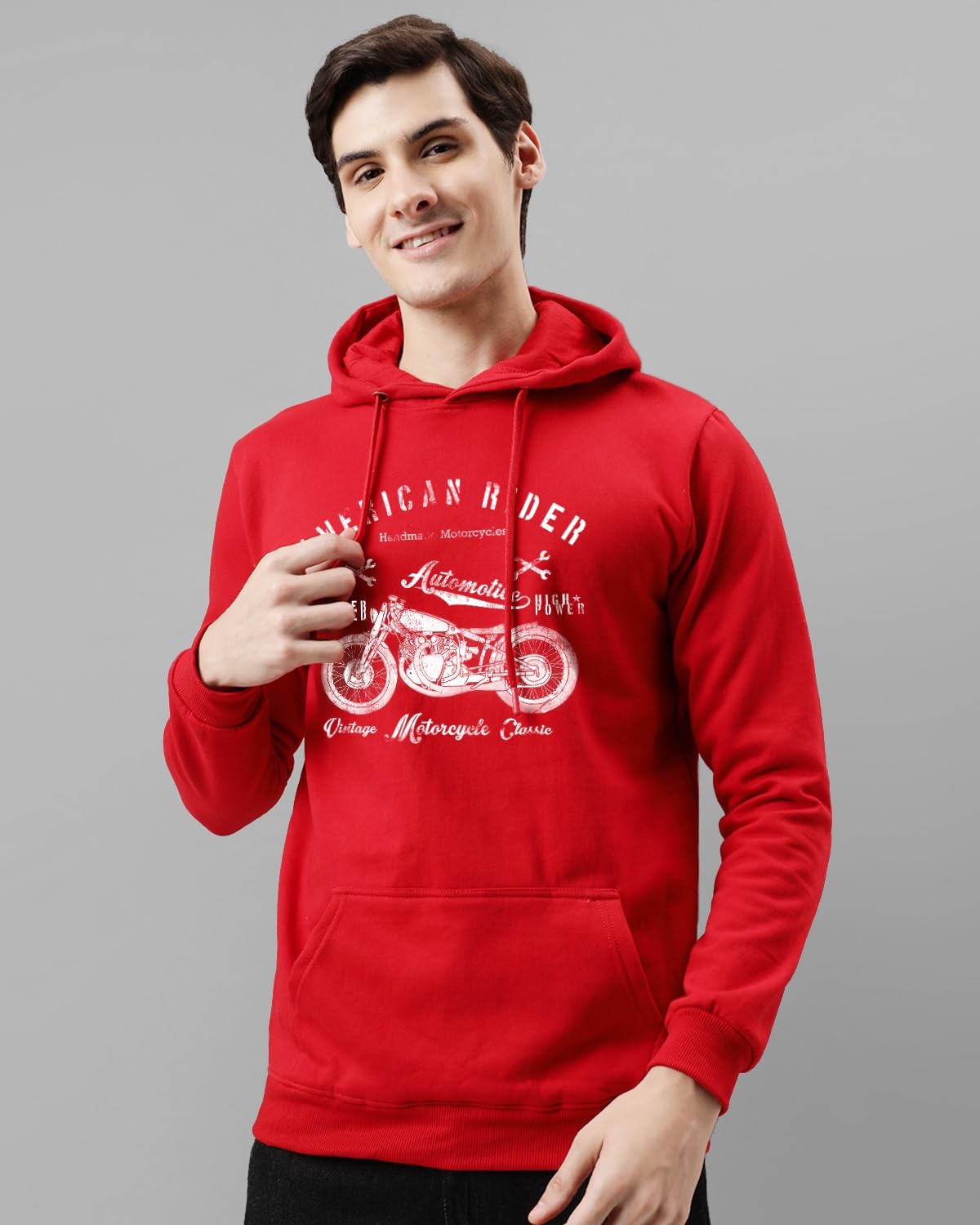 ADRO Mens Cotton Blend Neck Hooded Sweatshirt (H24-AME-RD_Red